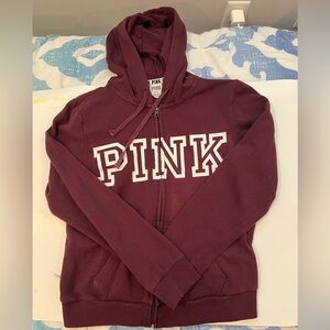 Victoria Secret PINK Burgundy and White Zip-Up Jacket